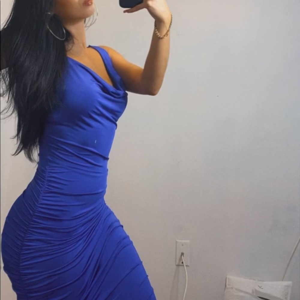 Royal Blue Scrunch Midi Dress